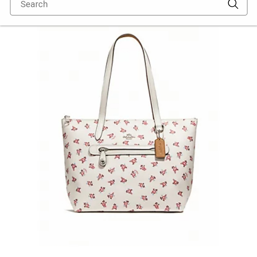 Coach Flower Taylor Tote Bag purse handbag pocketbook designer cream pink floral